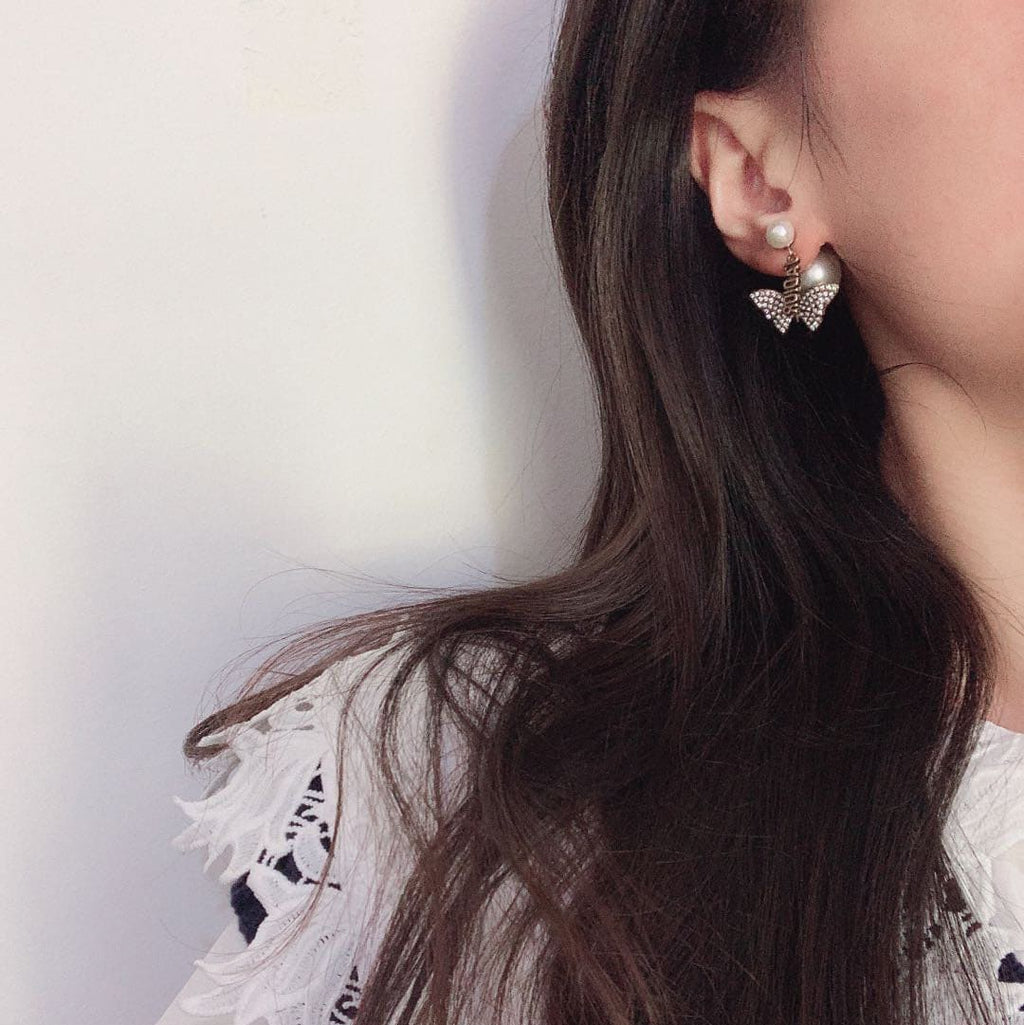 18K Dior Dragonfly/ Butterfly Pearl Earrings