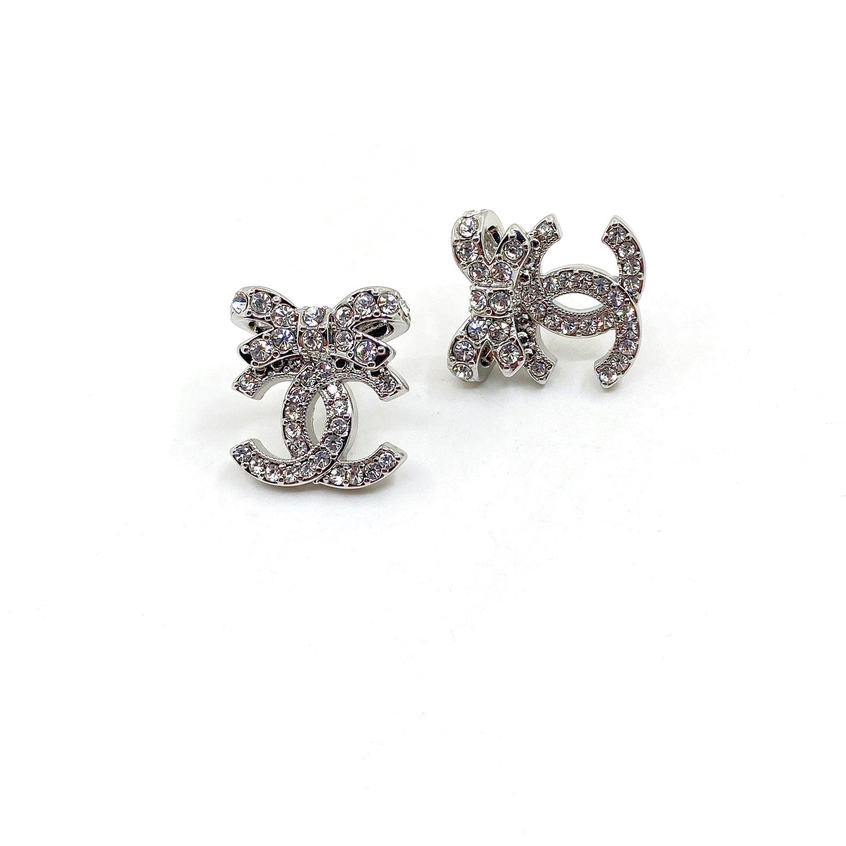18K  Chanel Strass Bow Stud Earrings
