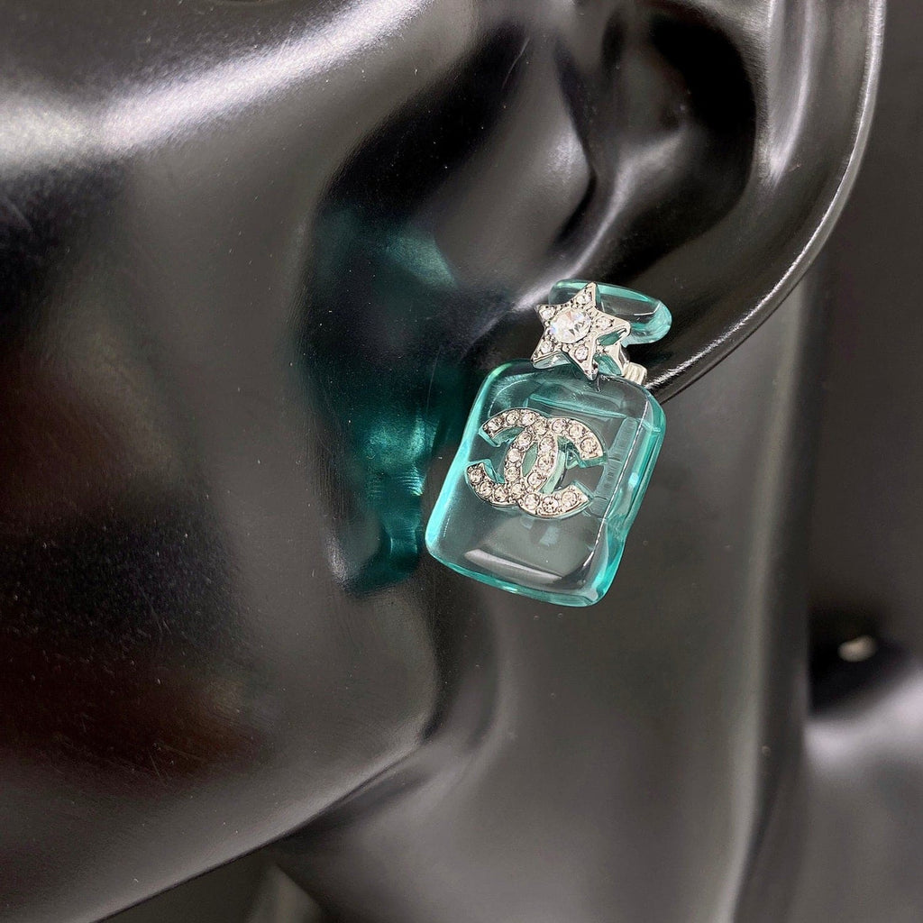 18K  Chanel Perfume Blue Bottle Earrings