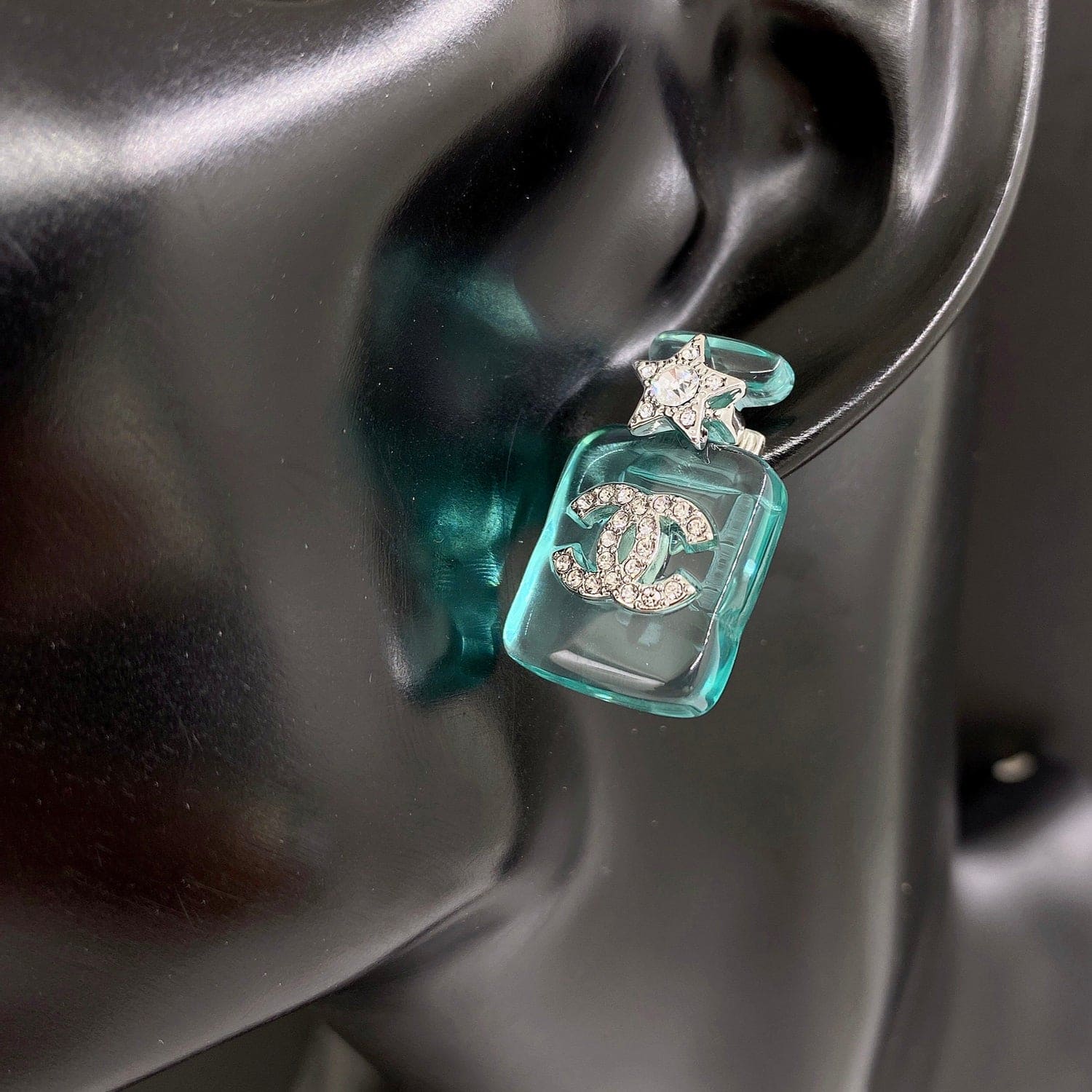 18K  Chanel Perfume Blue Bottle Earrings