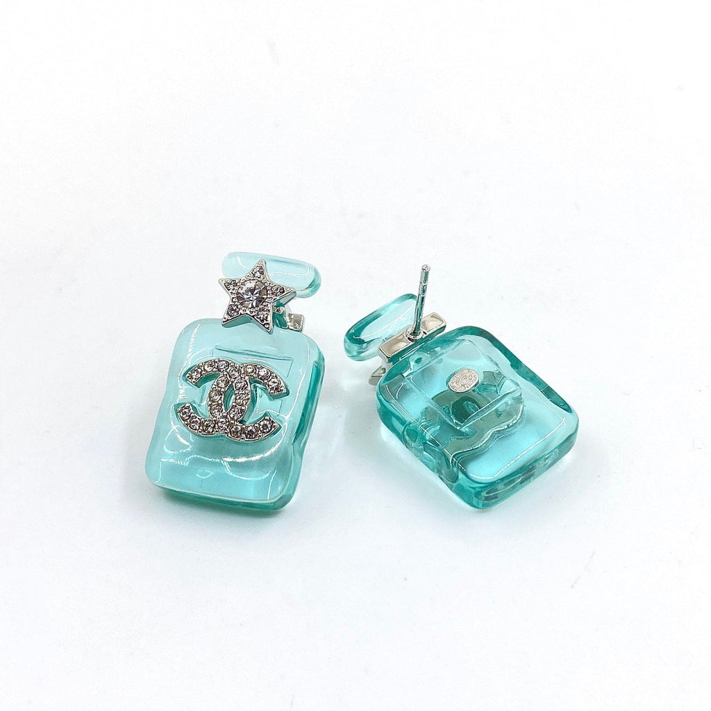 18K  Chanel Perfume Blue Bottle Earrings