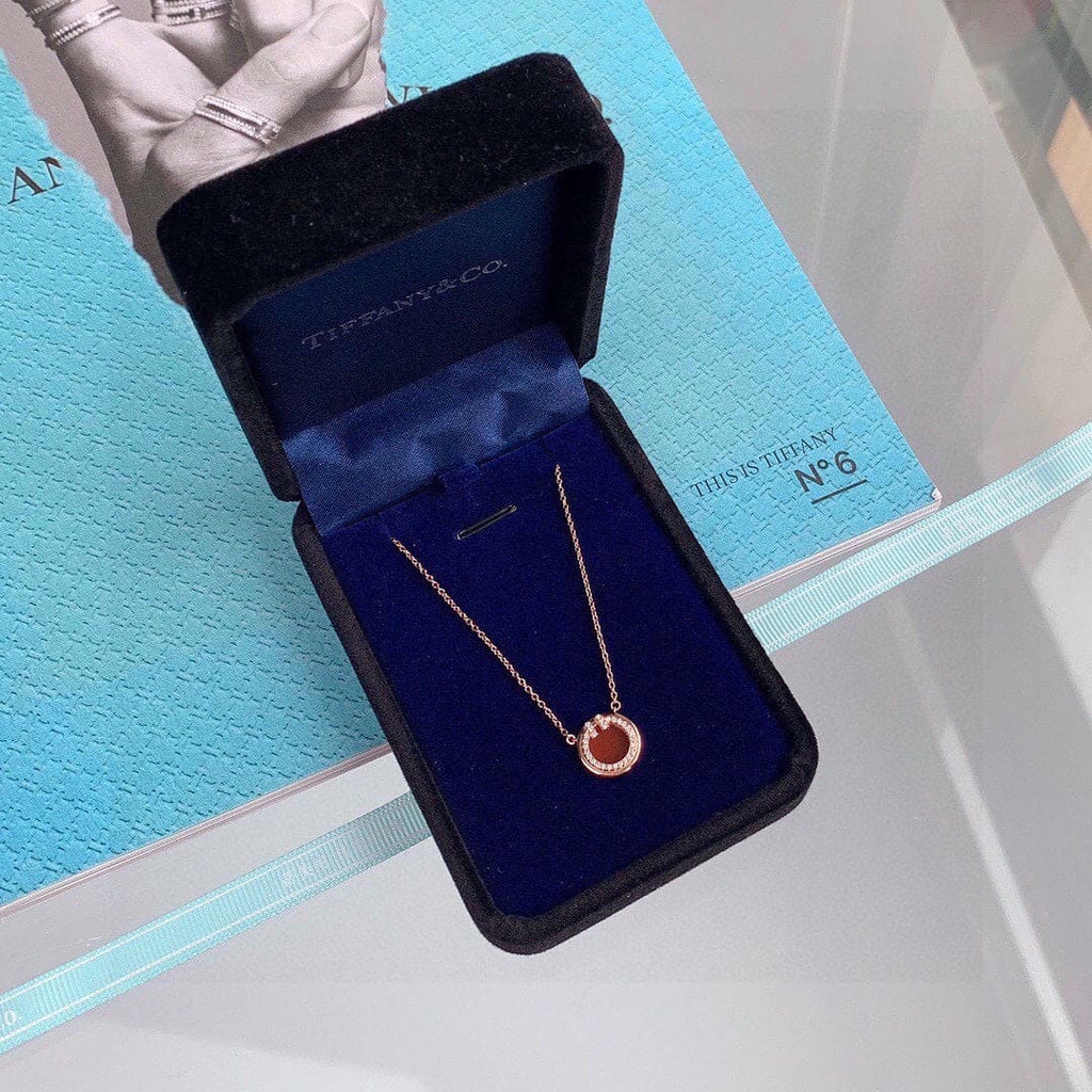18K Tiffany Diamond & Turquoise Circle Pendant Necklace