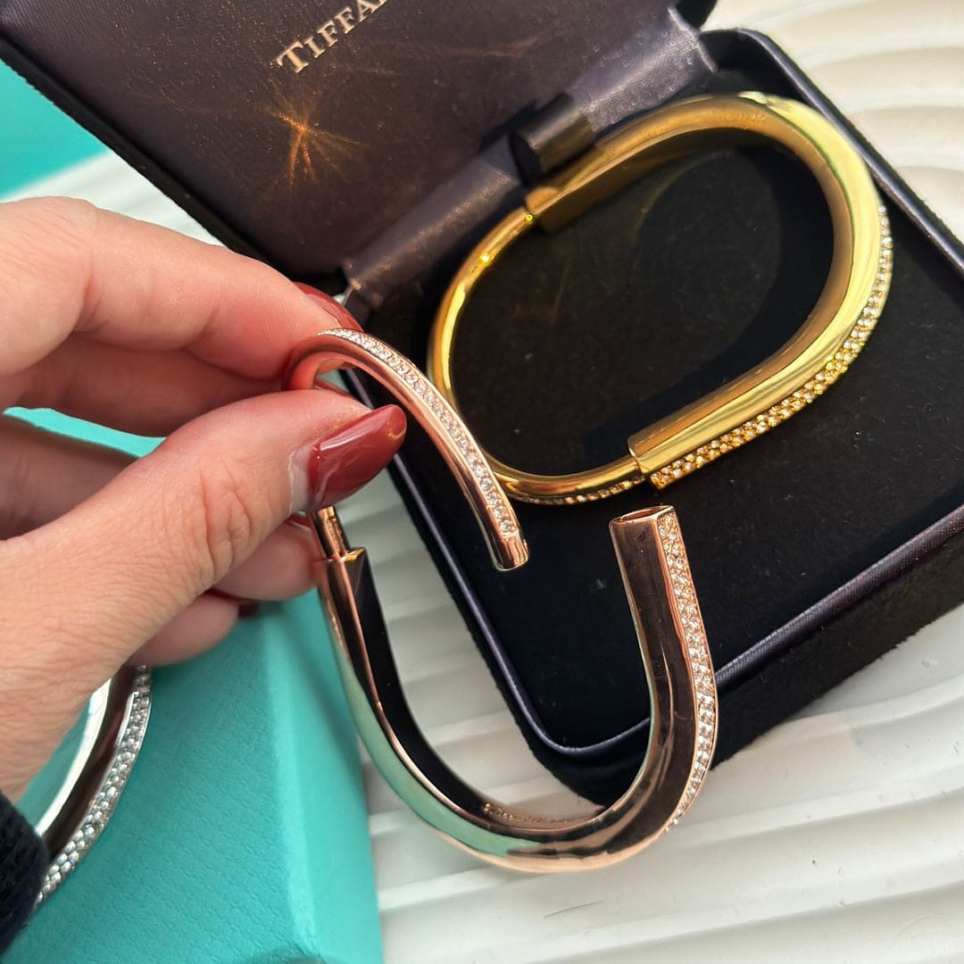 18K Tiffany Lock Bangle Full Pave Diamonds Bracelet