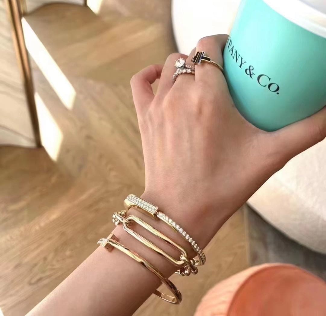 18K Tiffany Lock Bangle Full Pave Diamonds Bracelet