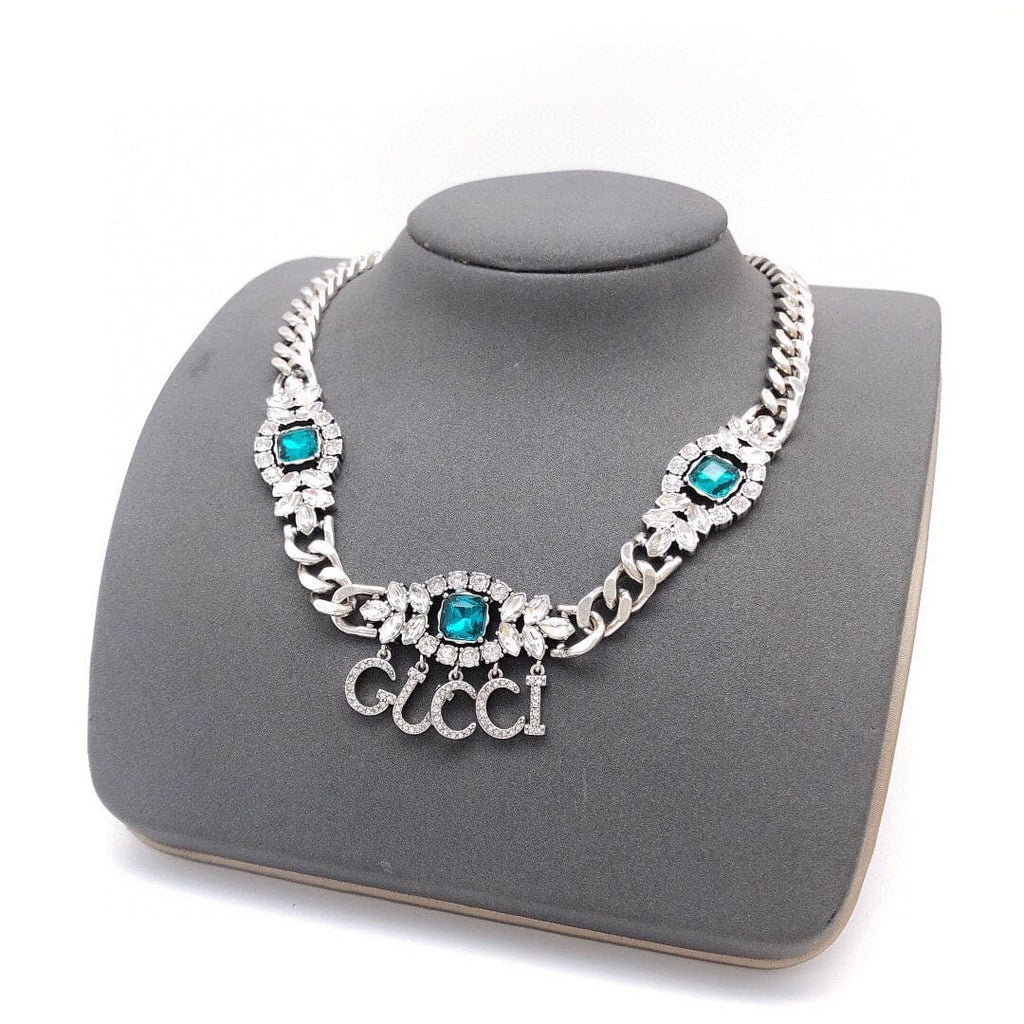 18K Double Gucci Script Diamonds Necklace