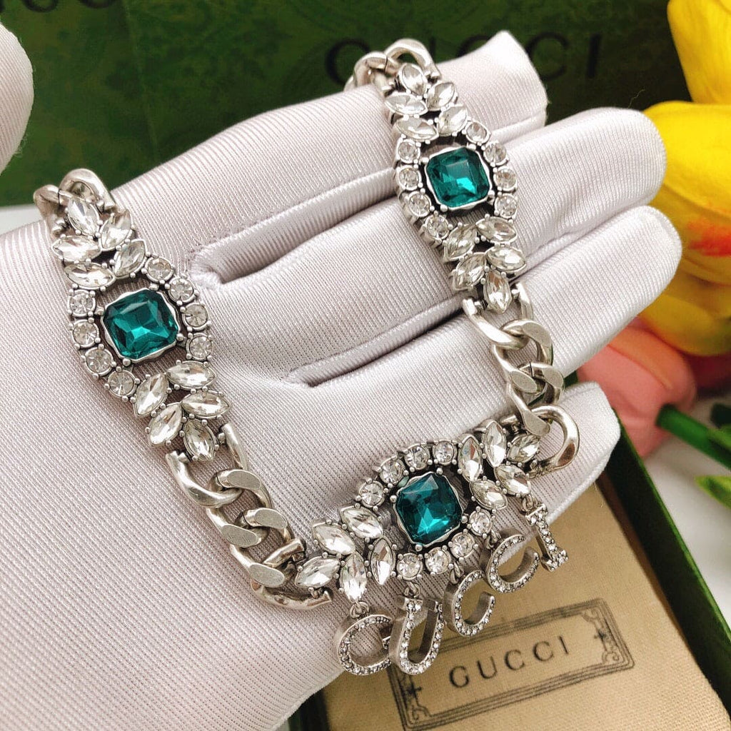 18K Double Gucci Script Diamonds Necklace