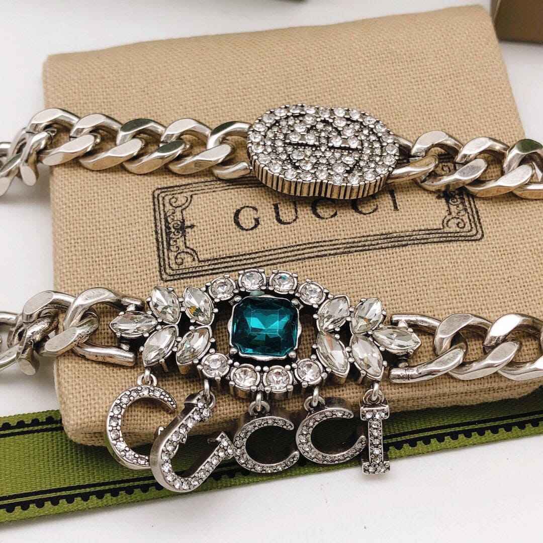 18K Double Gucci Script Diamonds Necklace