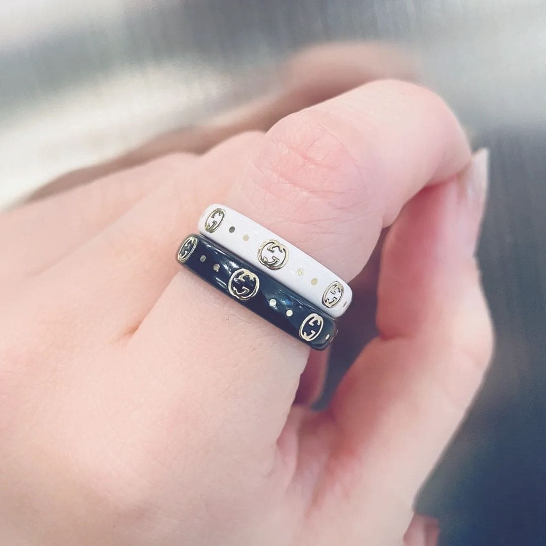 18K Double Gucci Icon Black Corundum Ring