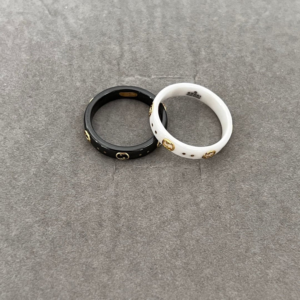 18K Double Gucci Icon Black Corundum Ring
