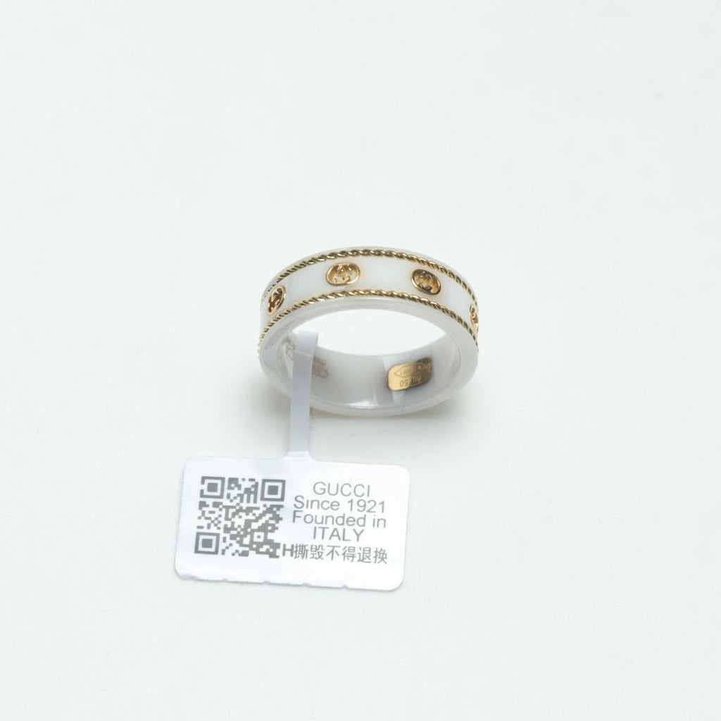 18K Double Gucci Interlocking Gucci Icon White Zirconia Ring