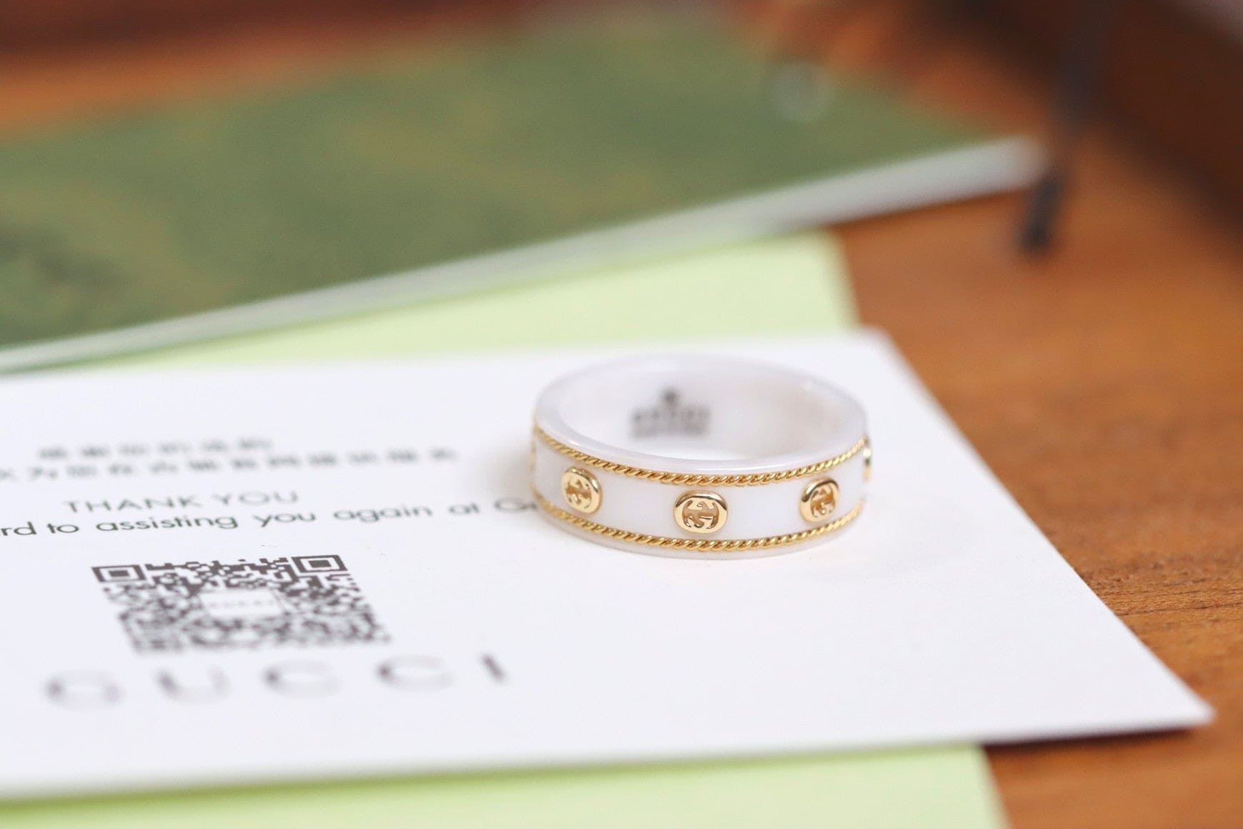 18K Double Gucci Interlocking Gucci Icon White Zirconia Ring