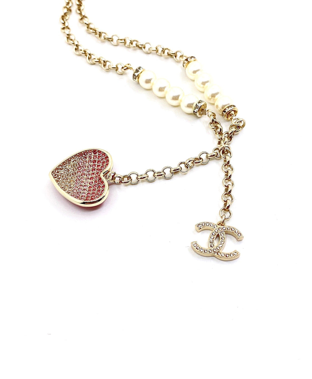18K  Chanel Pink Heart Diamonds Necklace