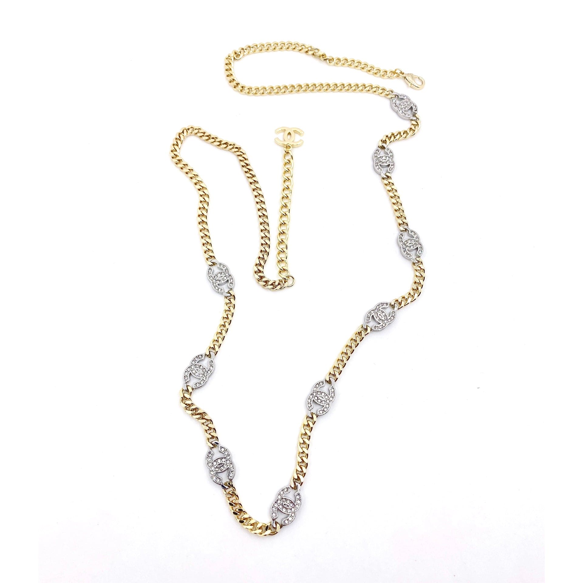18K Crystal  Chanel Chain Link Necklace