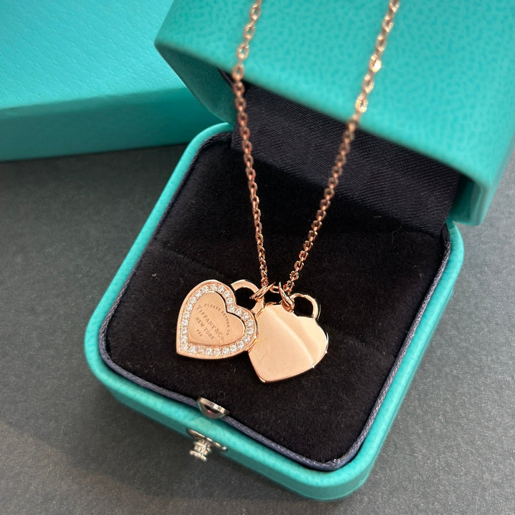 18K Tiffany Red Double Heart Diamond Necklaces