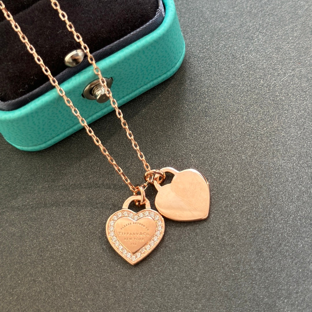 18K Tiffany Red Double Heart Diamond Necklaces