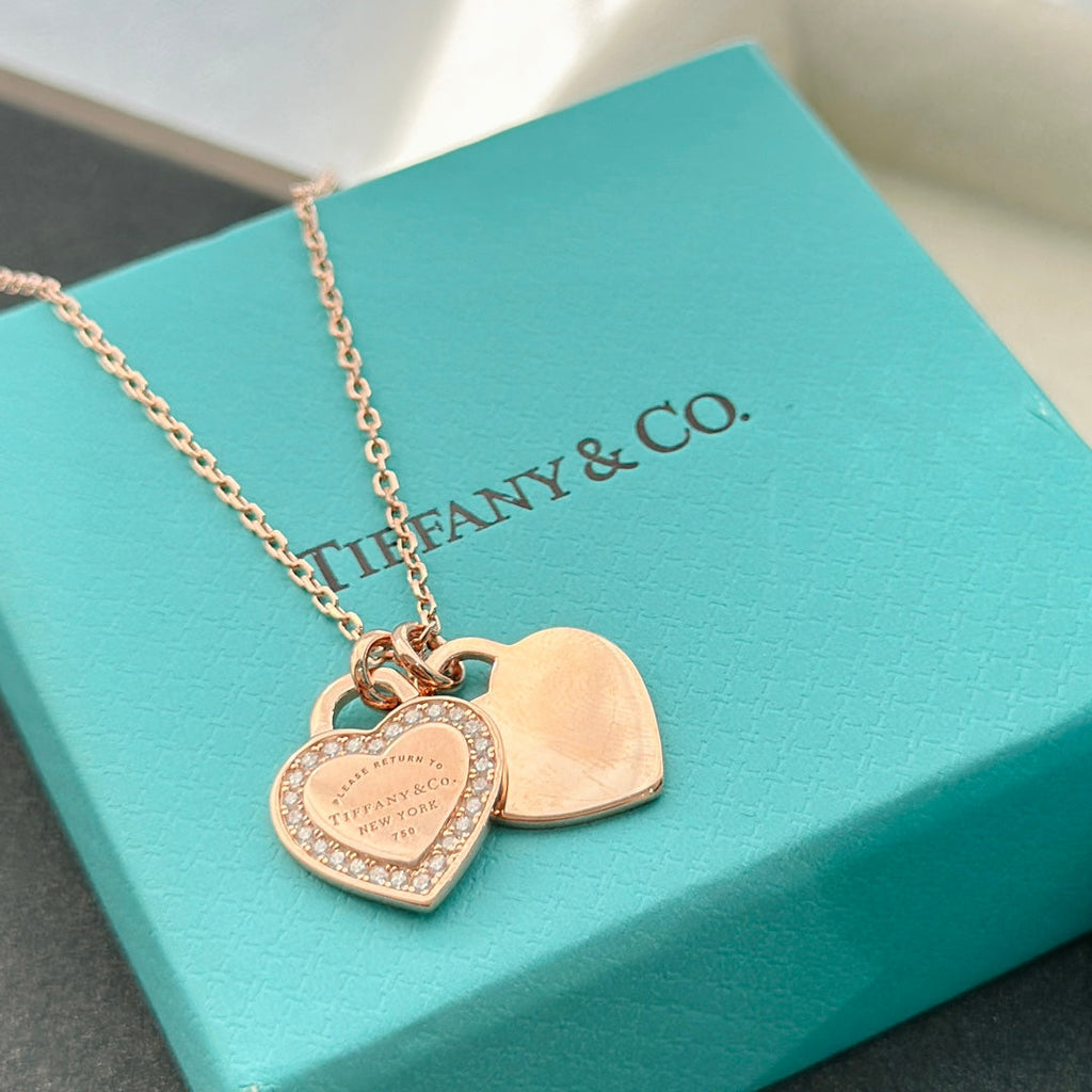 18K Tiffany Red Double Heart Diamond Necklaces