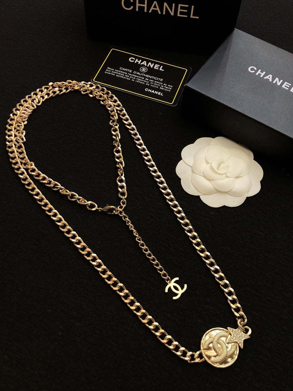 18K  Chanel Rhinestone Star Chain Necklace