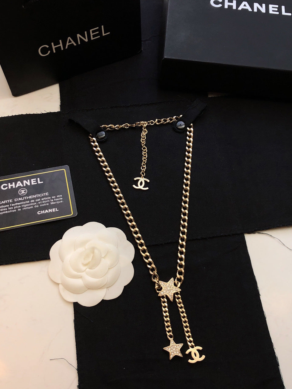 18K  Chanel Rhinestone Star Chain Necklace