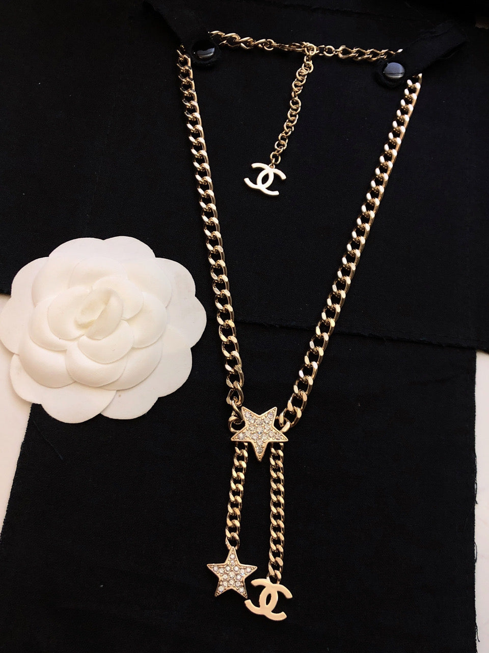18K  Chanel Rhinestone Star Chain Necklace