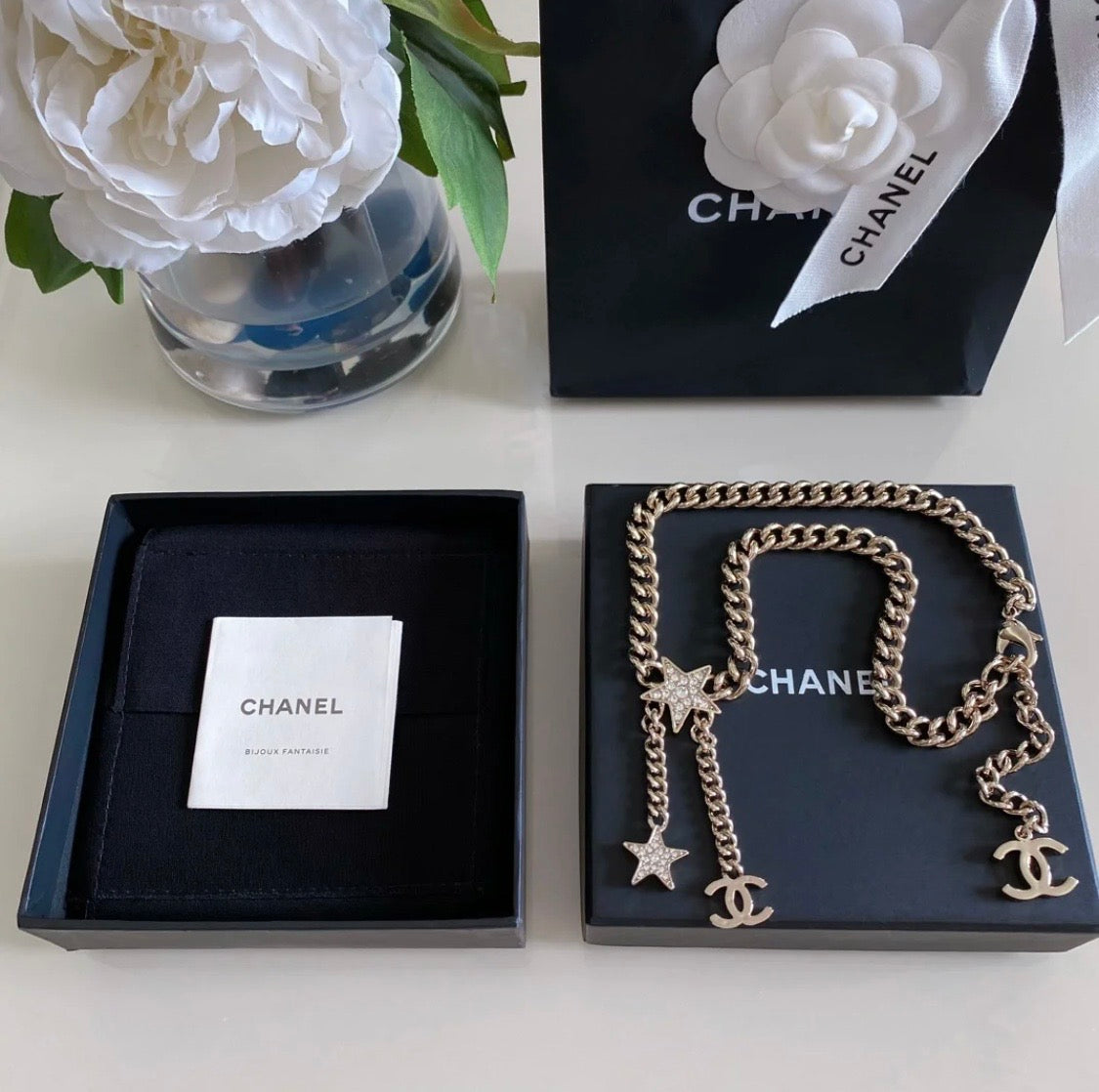 18K  Chanel Rhinestone Star Chain Necklace