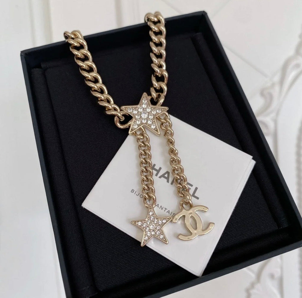 18K  Chanel Rhinestone Star Chain Necklace
