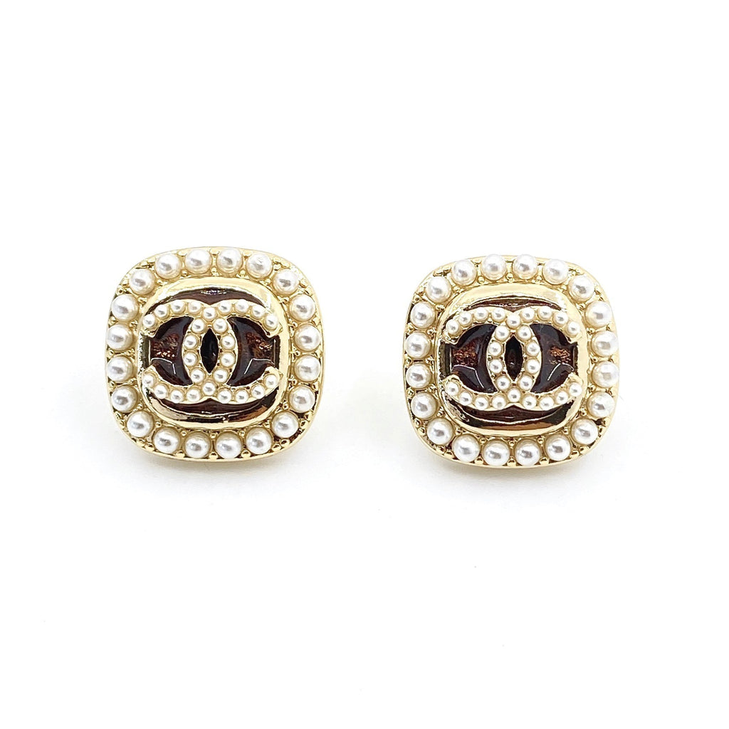 18K  Chanel Square Crystal Earrings