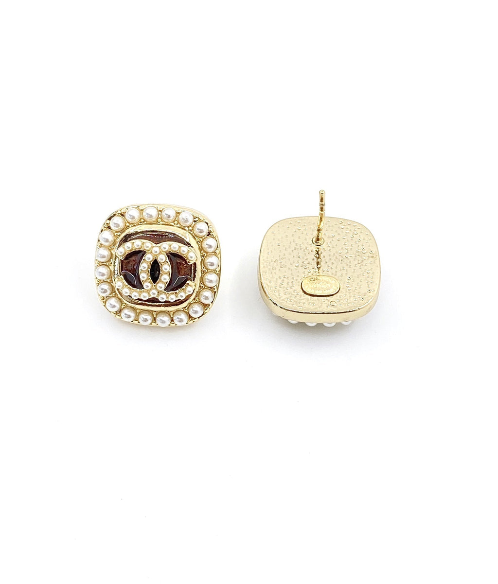 18K  Chanel Square Crystal Earrings