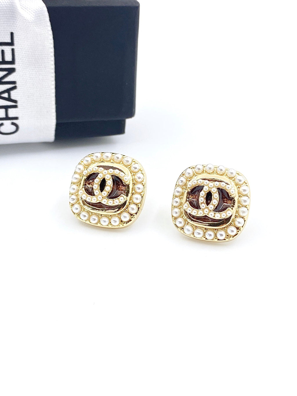 18K  Chanel Square Crystal Earrings