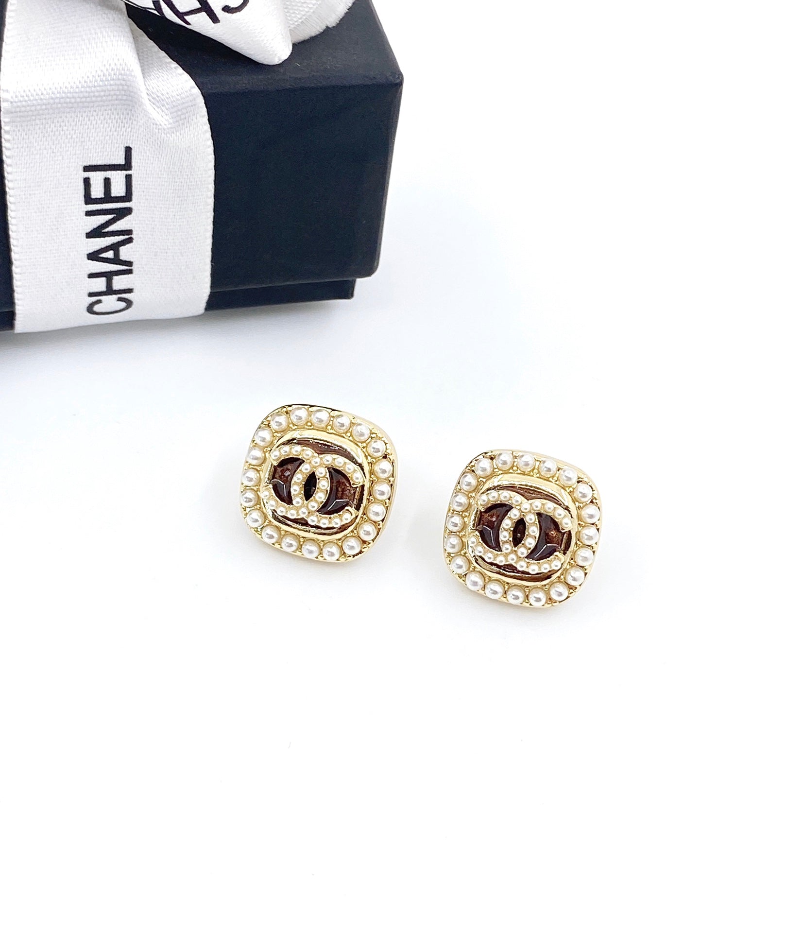 18K  Chanel Square Crystal Earrings