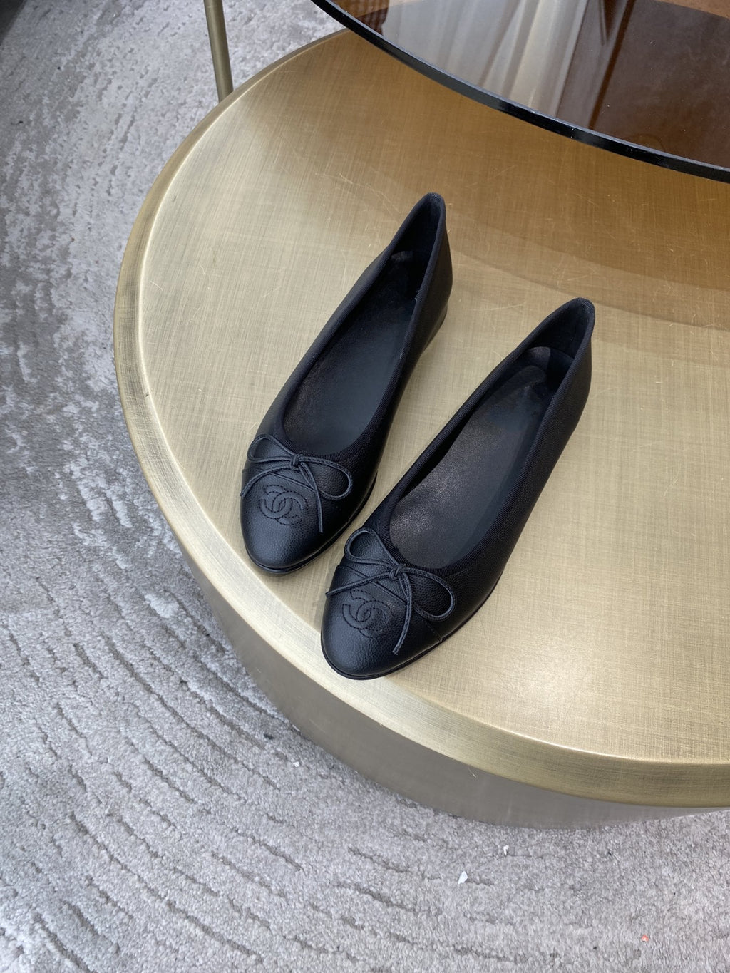 CHANEL BALLET FLATS BLACK GRAINED CALFSKIN