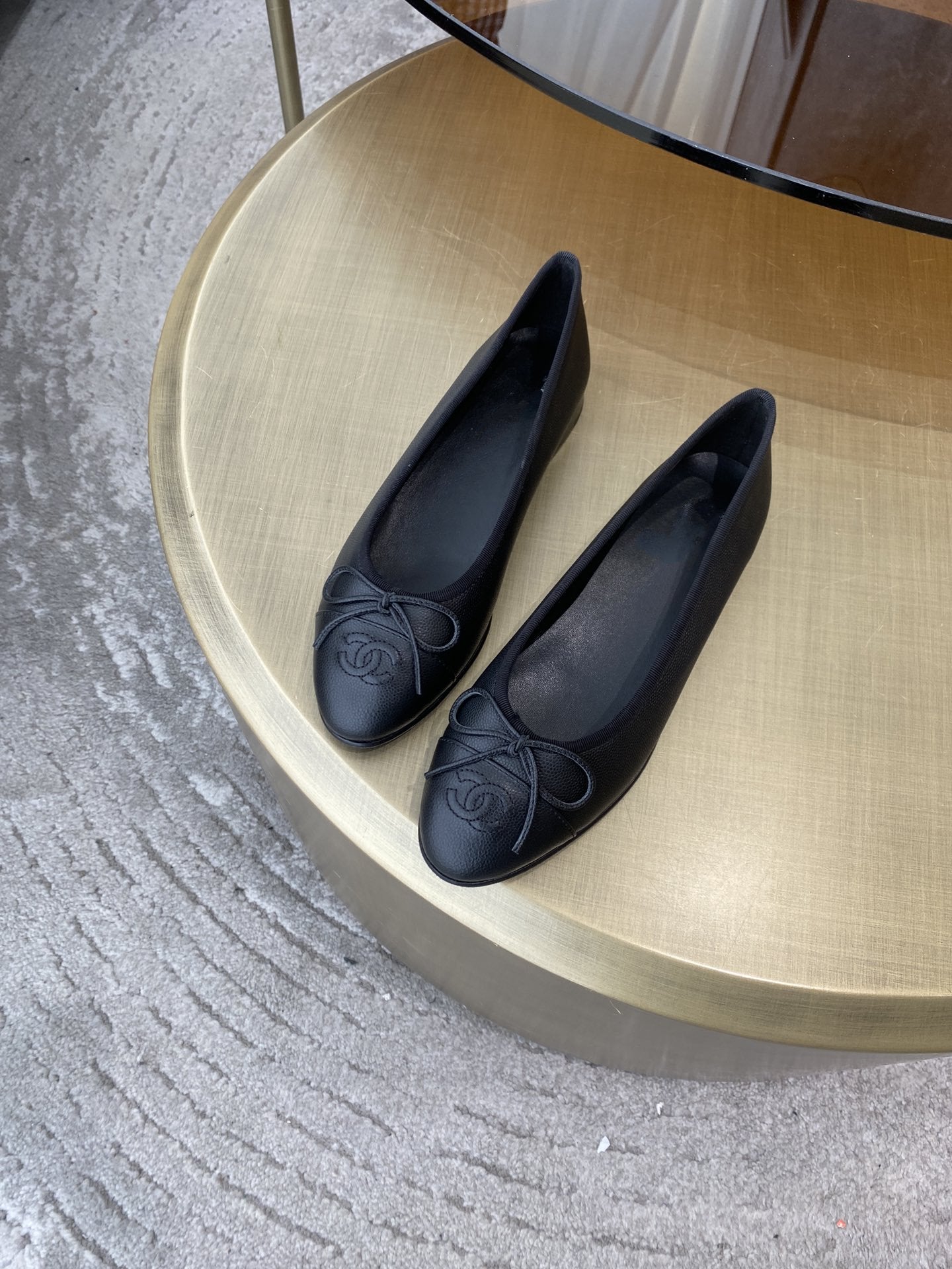 CHANEL BALLET FLATS BLACK GRAINED CALFSKIN