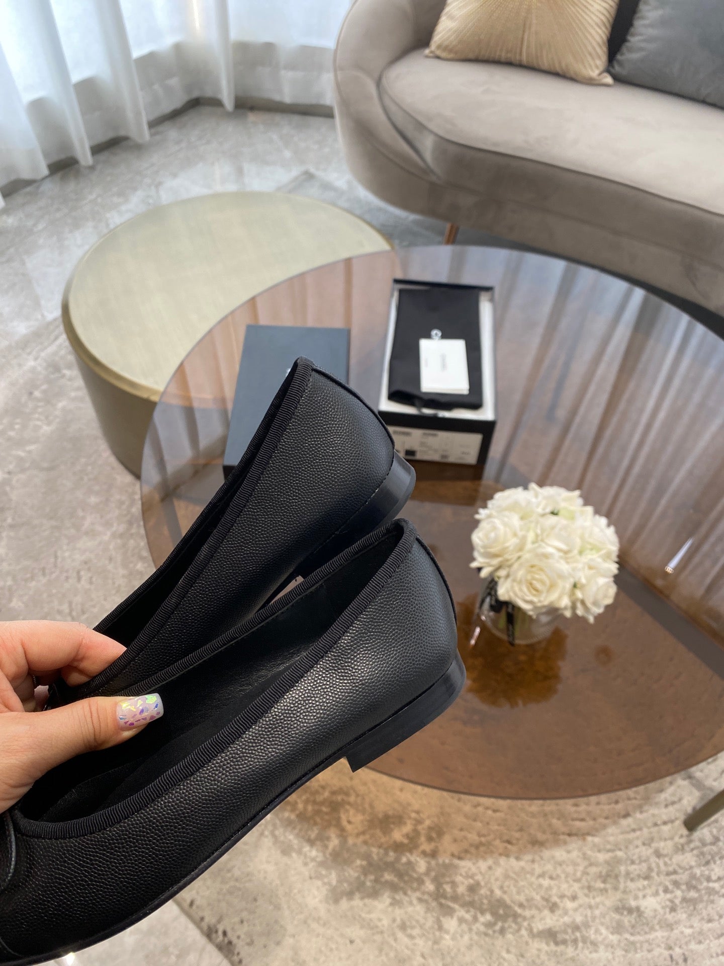 CHANEL BALLET FLATS BLACK GRAINED CALFSKIN