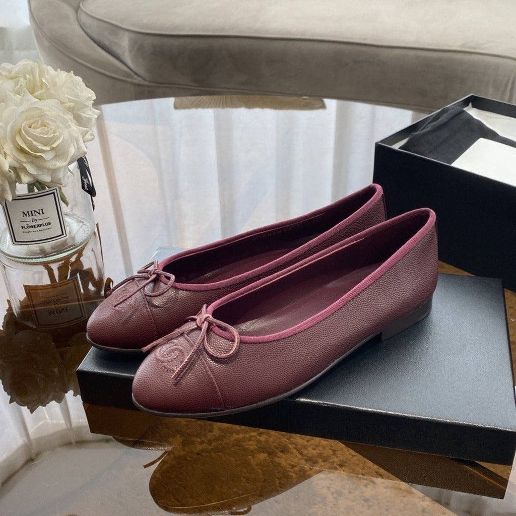 CHANEL BALLET FLATS BURGUNDY GRAINED CALFSKIN
