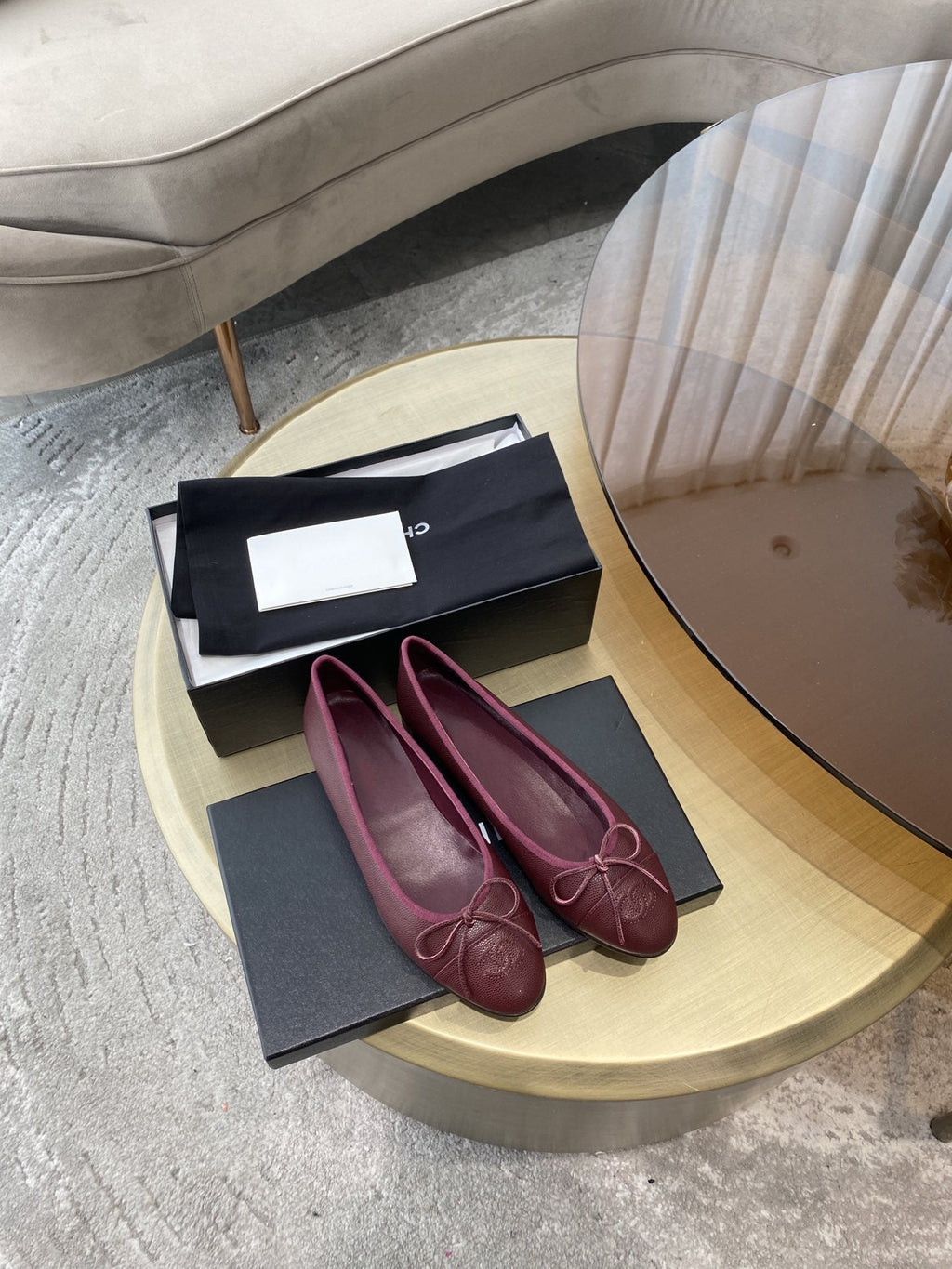 CHANEL BALLET FLATS BURGUNDY GRAINED CALFSKIN