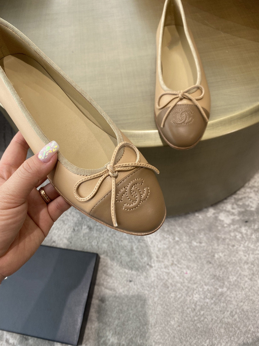 CHANEL BALLET FLATS BEIGE BROWN LAMBSKIN
