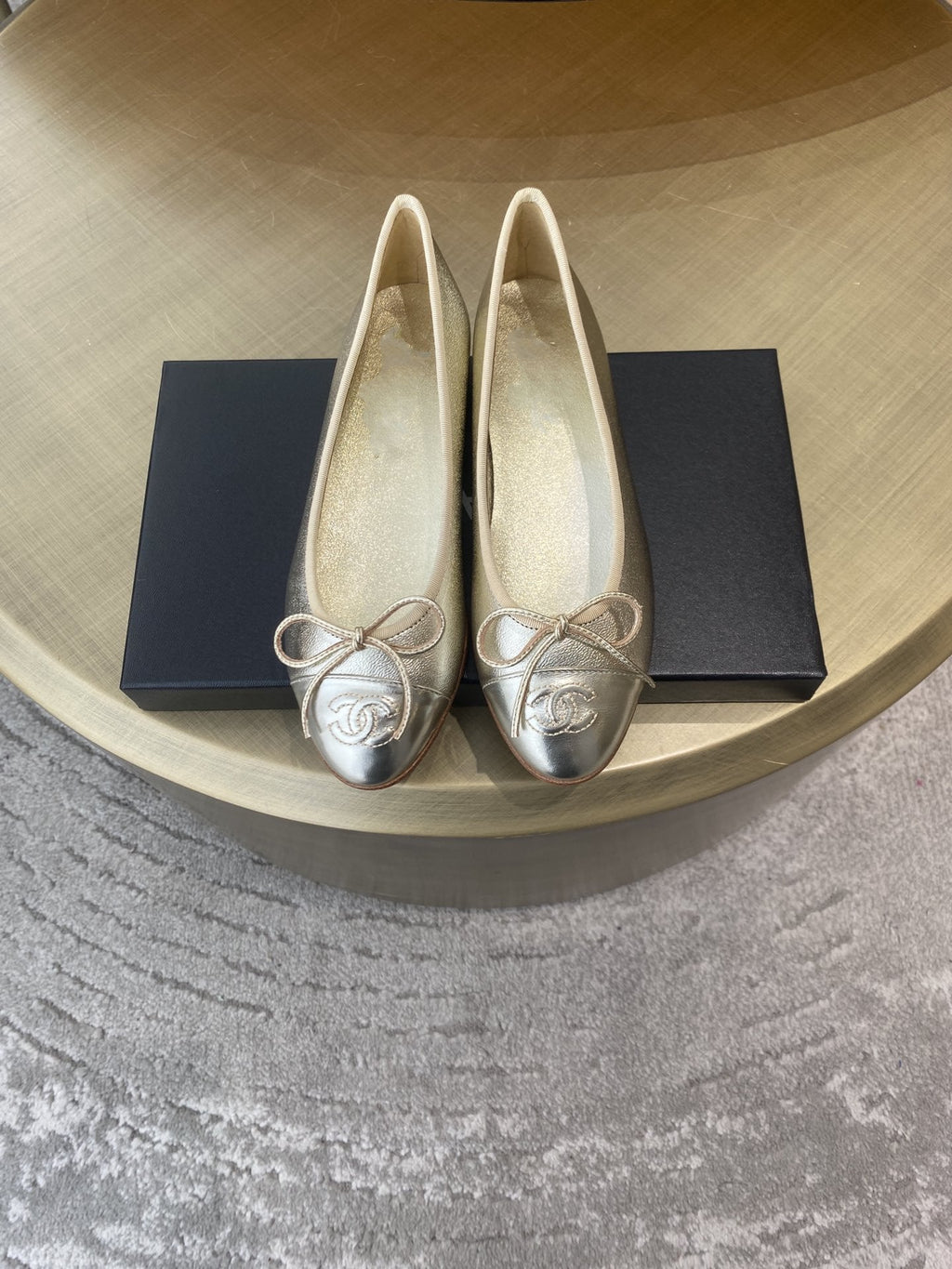 CHANEL BALLET FLATS LIGHT GOLD LAMBSKIN