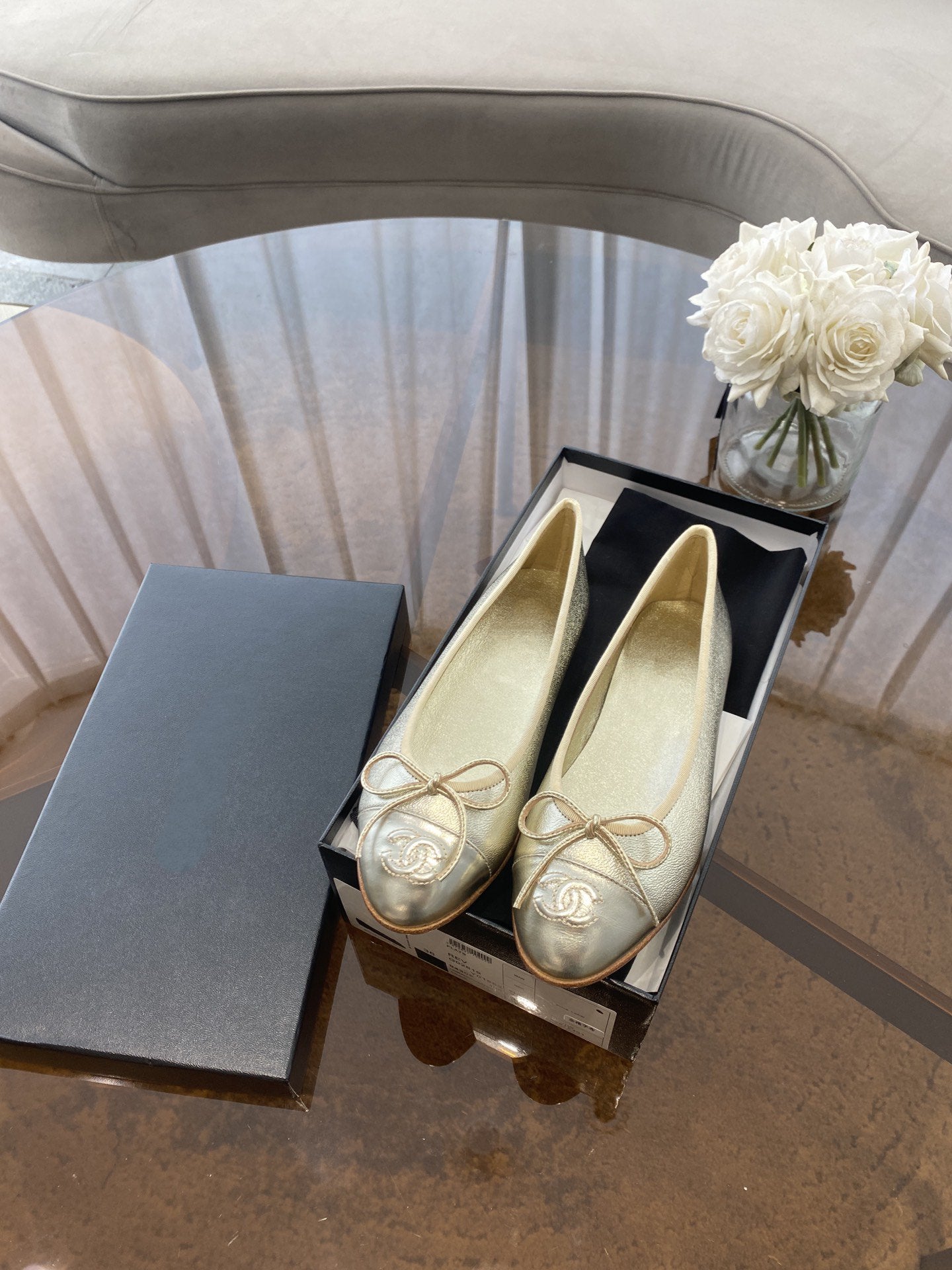 CHANEL BALLET FLATS LIGHT GOLD LAMBSKIN