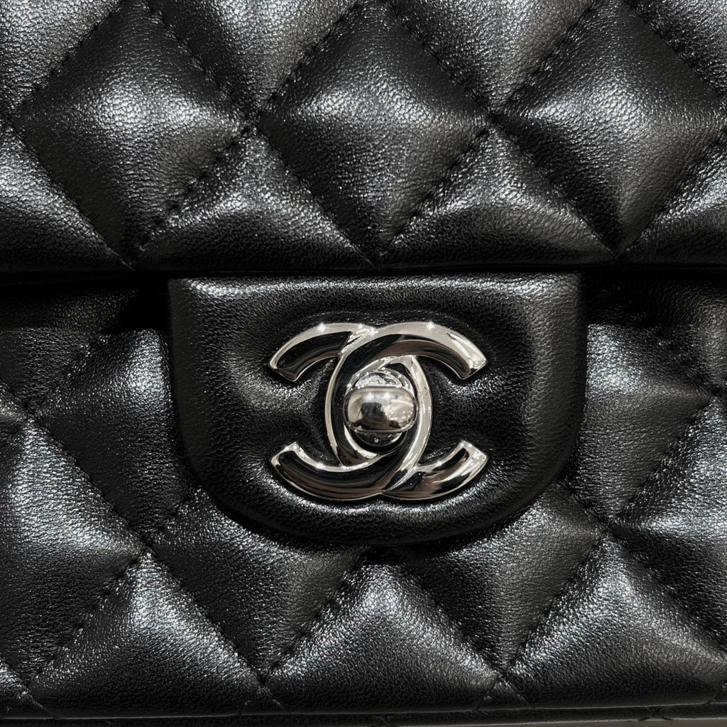 CHANEL FLAP BAG 25CM SILVER HARDWARE BLACK LAMBSKIN