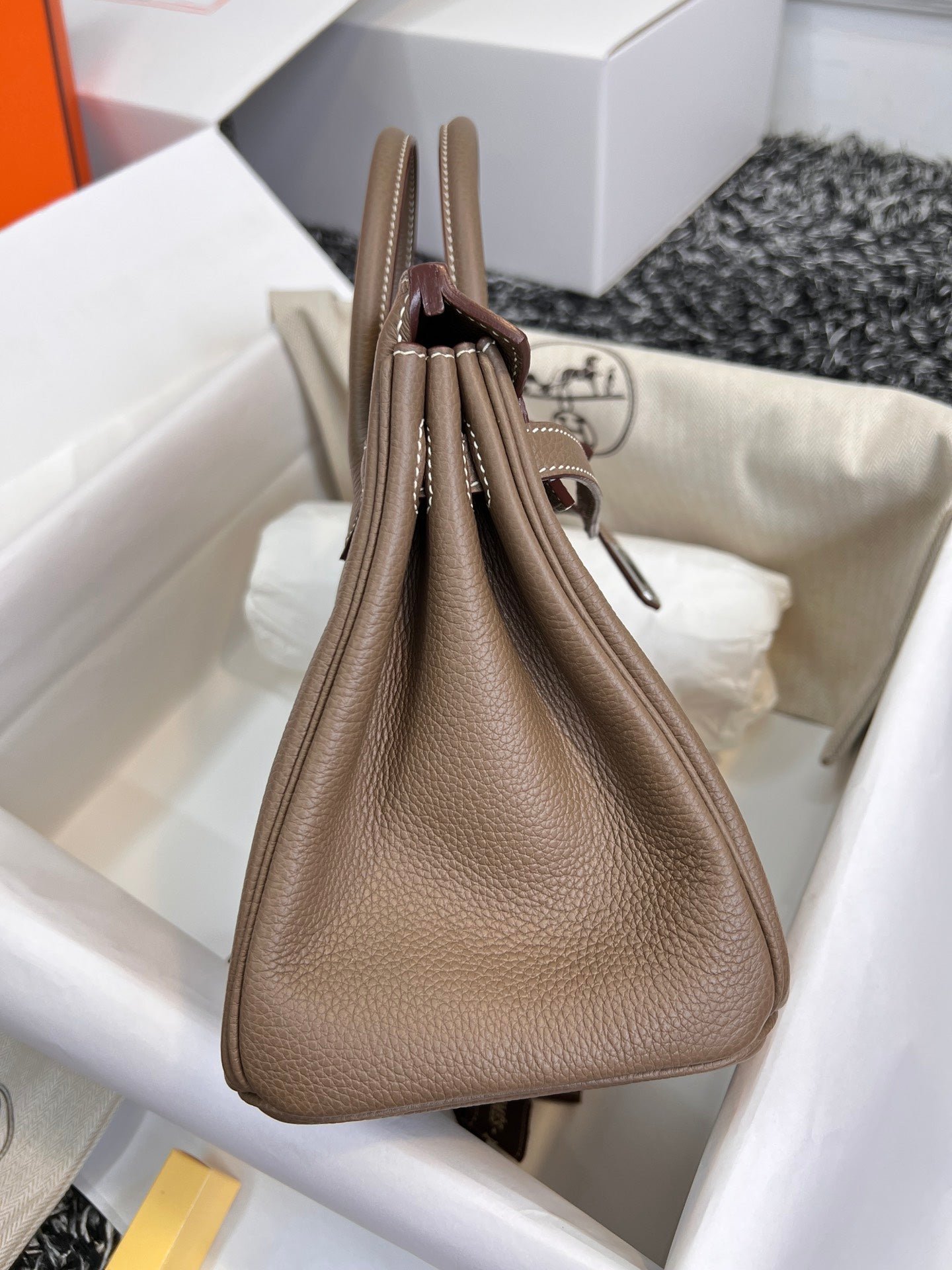 HERMES BIRKIN 25CM BROWN TOGO LEATHER SILVER HARDWARE