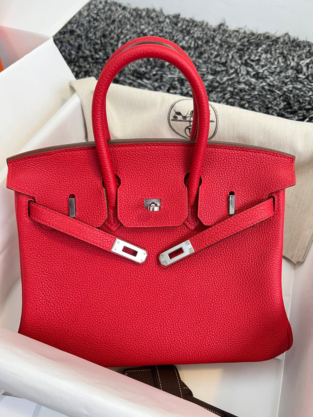 HERMES BIRKIN 25CM RED TOGO LEATHER SILVER HARDWARE