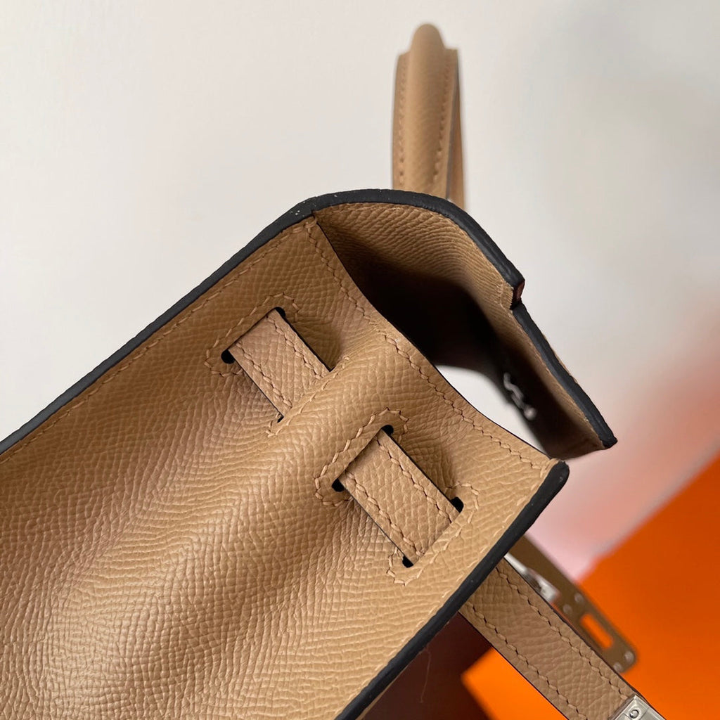 HERMES KELLY 25CM BEIGE EPSOM LEATHER SILVER HARDWARE