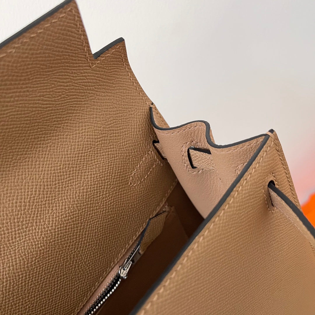 HERMES KELLY 25CM BEIGE EPSOM LEATHER SILVER HARDWARE