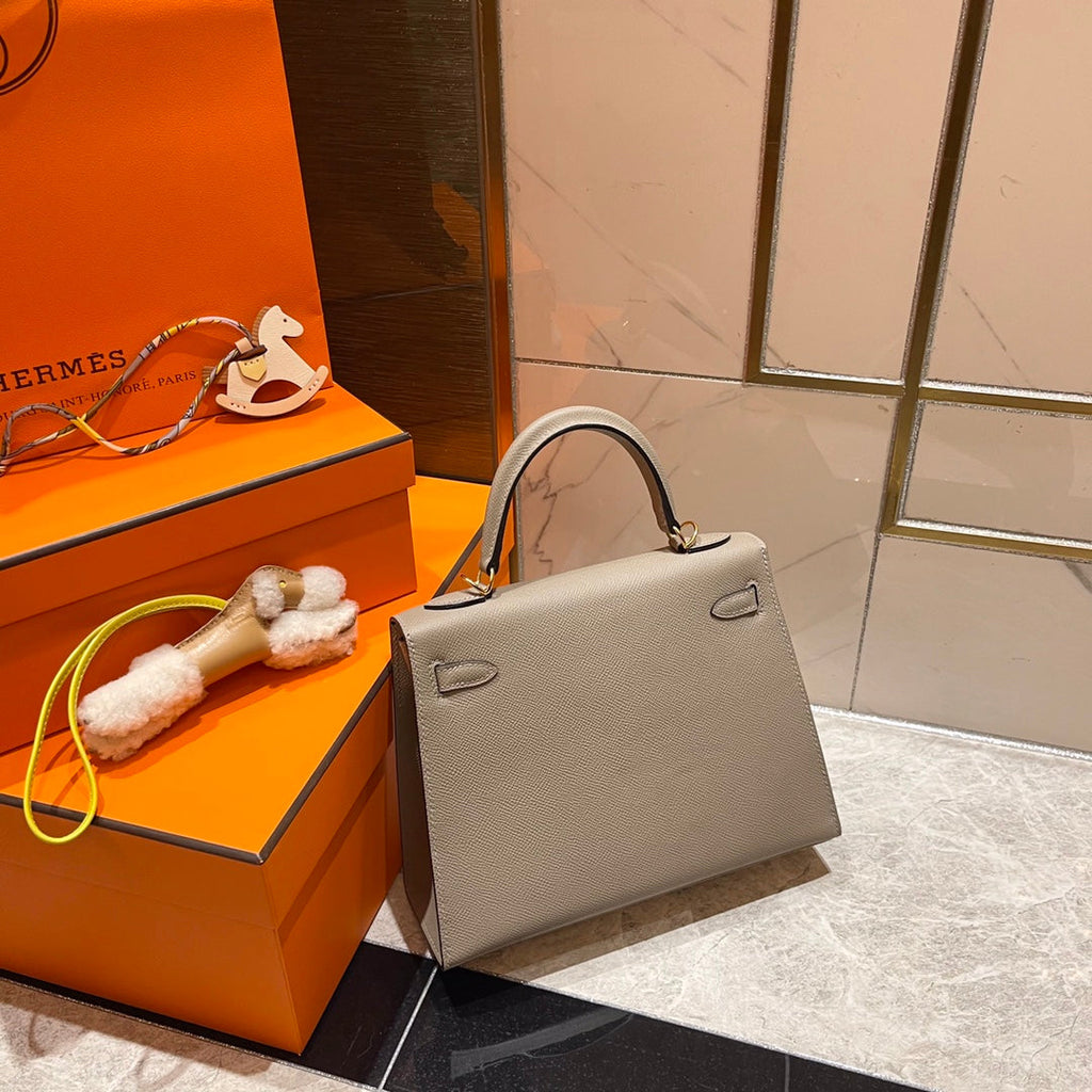 HERMES KELLY 25CM GREY EPSOM LEATHER GOLD HARDWARE