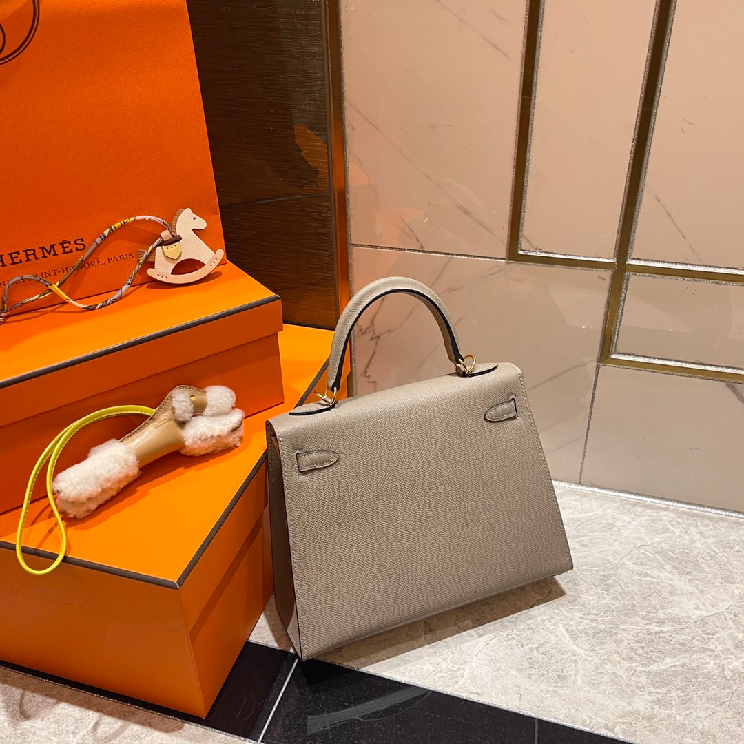 HERMES KELLY 25CM GREY EPSOM LEATHER GOLD HARDWARE