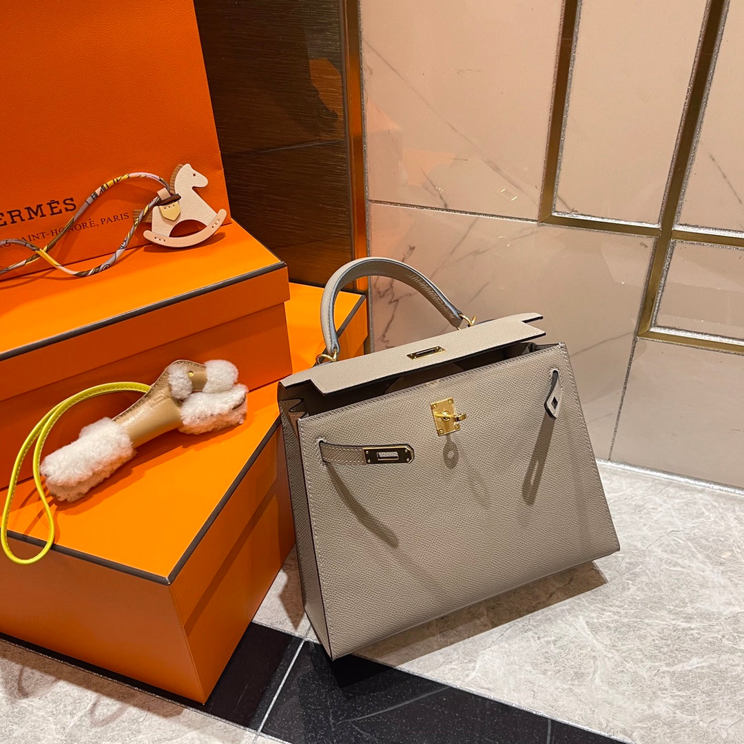 HERMES KELLY 25CM GREY EPSOM LEATHER GOLD HARDWARE