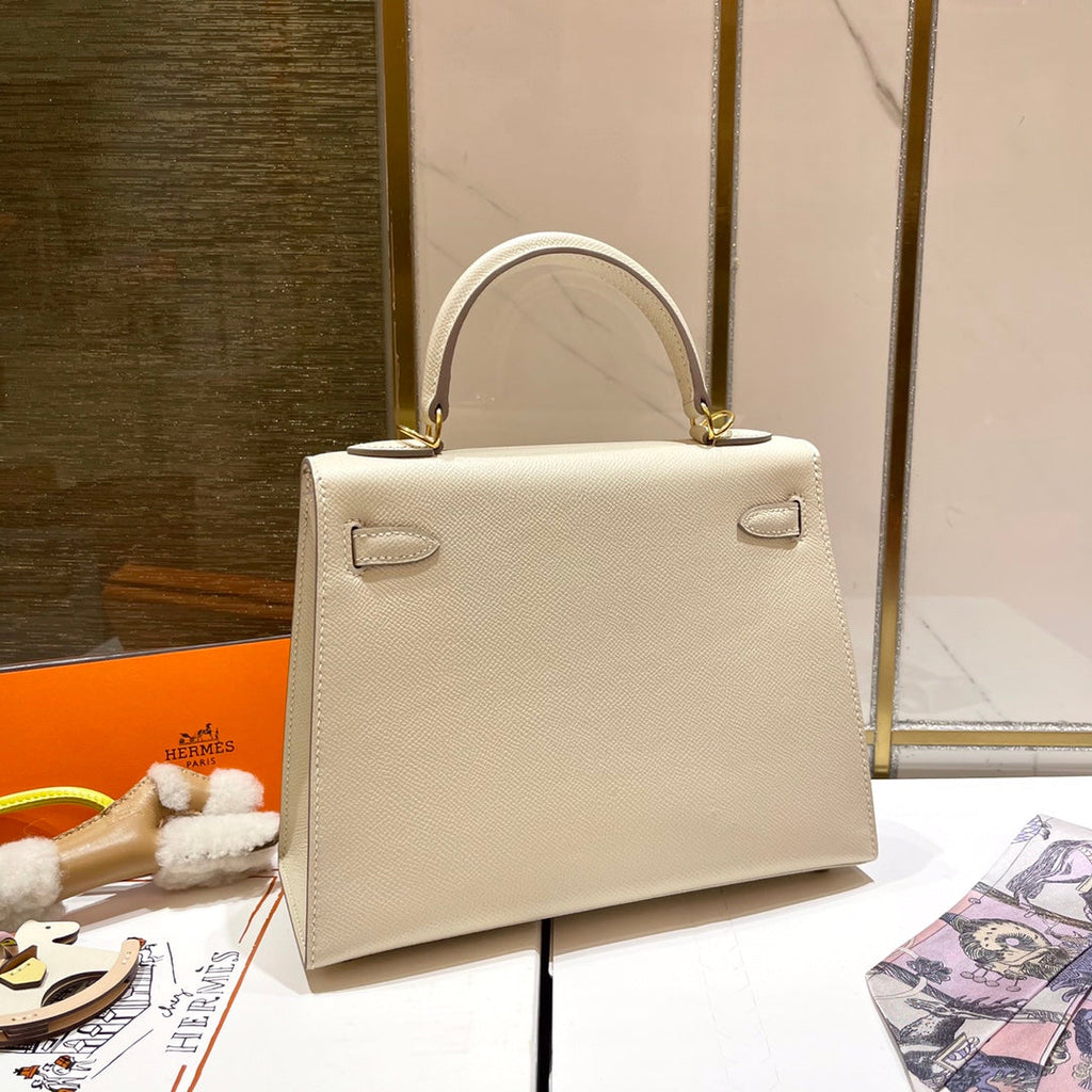 HERMES KELLY 25CM WHITE EPSOM LEATHER GOLD HARDWARE