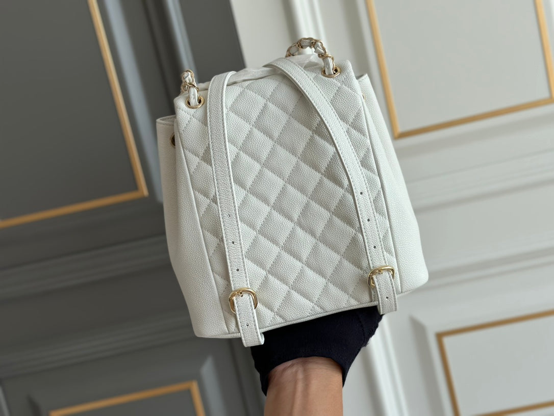 CHANEL SMALL BACKPACK 20.5 WHITE GRAINED CALFSKIN
