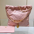 CHANEL HOBO BAG 22 PINK LAMBSKIN GOLD HARDWARE