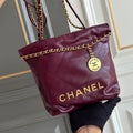 CHANEL HOBO BAG 22 BURGUNDY LAMBSKIN GOLD HARDWARE 20CM