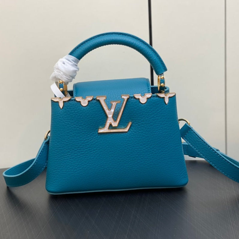 LOUIS VUITTON CAPUCINES MINI 21 BLUE TAURILLON GOLD  HARDWARE